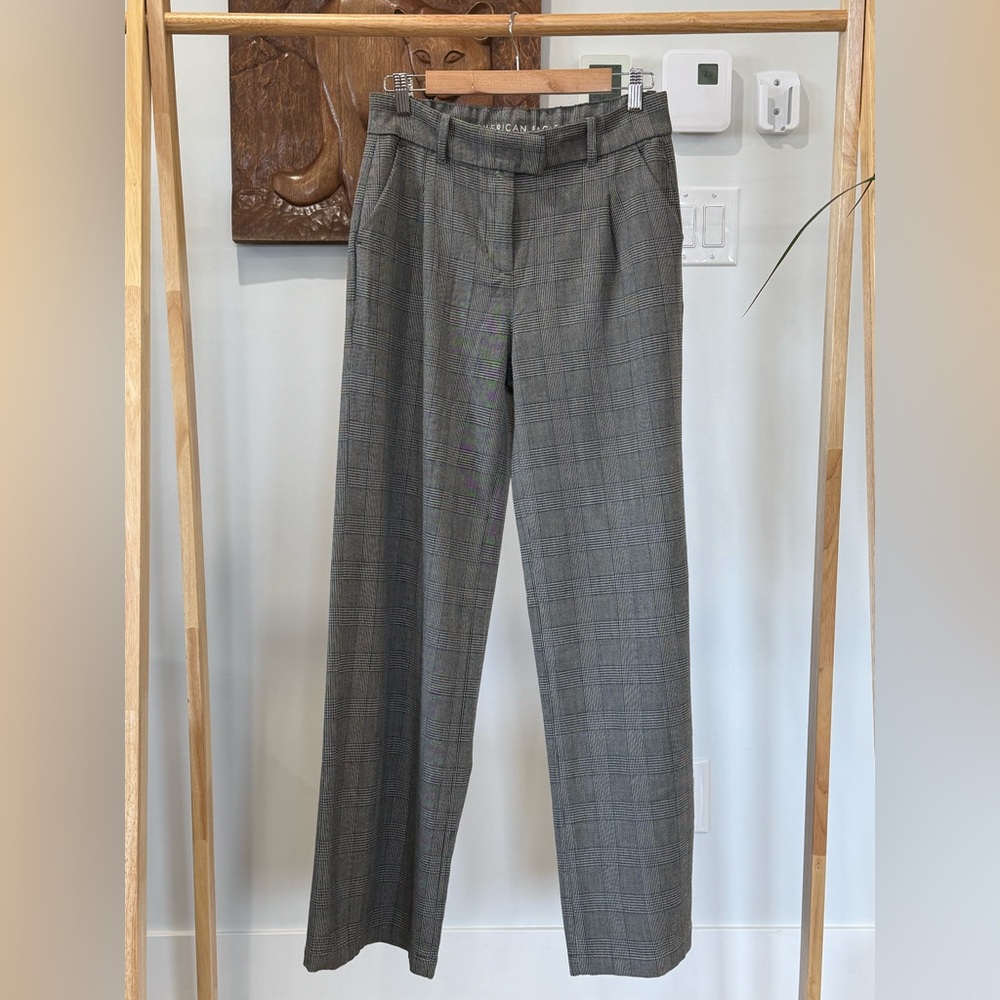 American Eagle | Black, white, orange plaid high rise wide leg pant